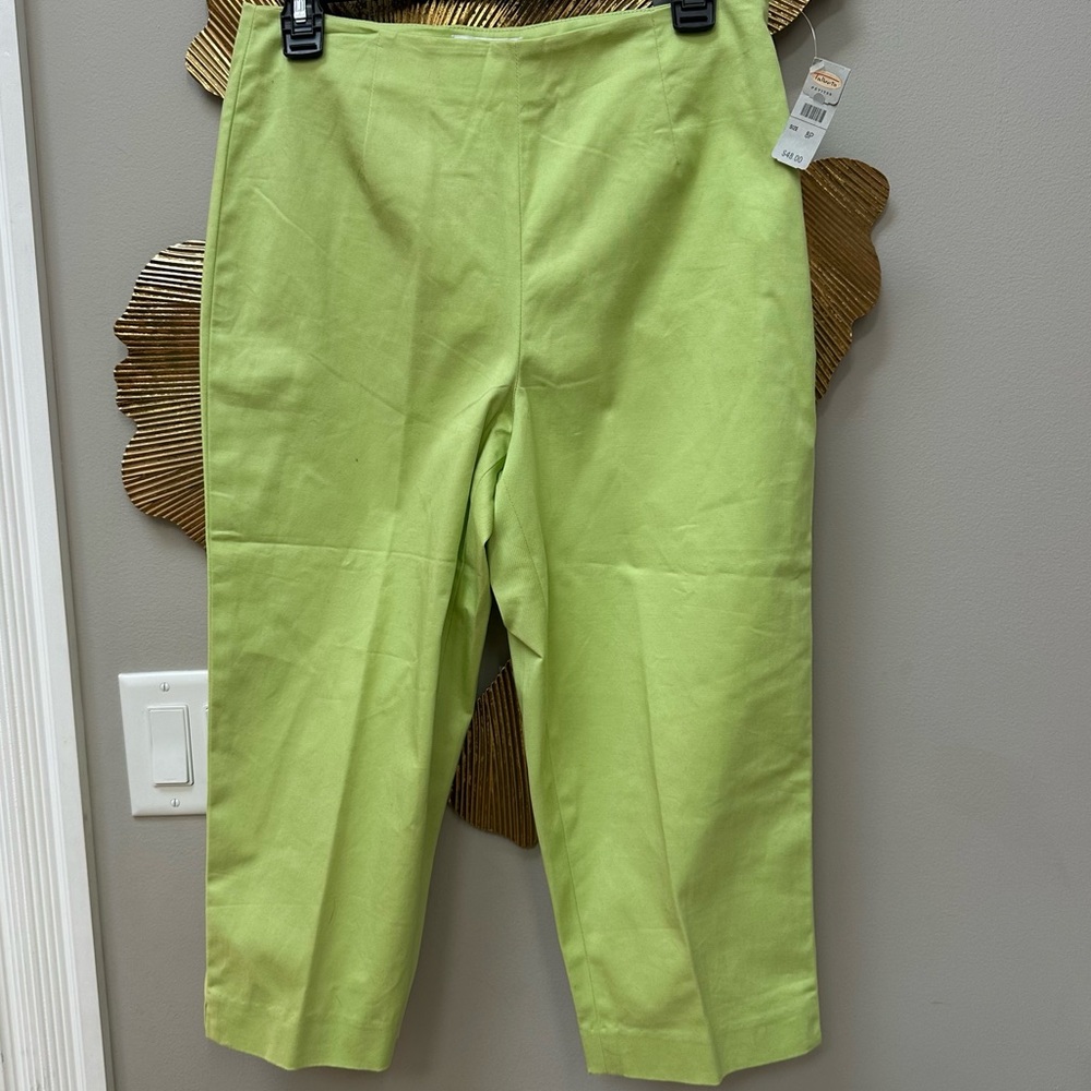 New Vintage Talbots pleated capri cotton stretch pants lime green 8P side zip